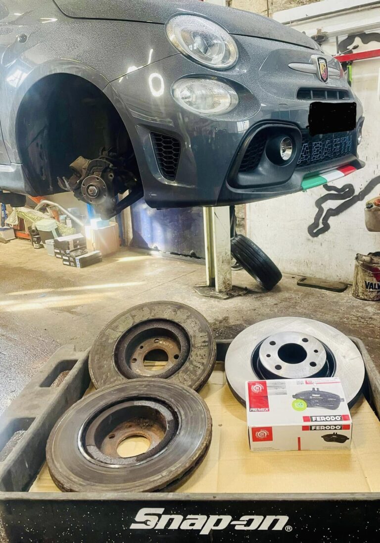 Brake discs being replaced at Woodside Garage