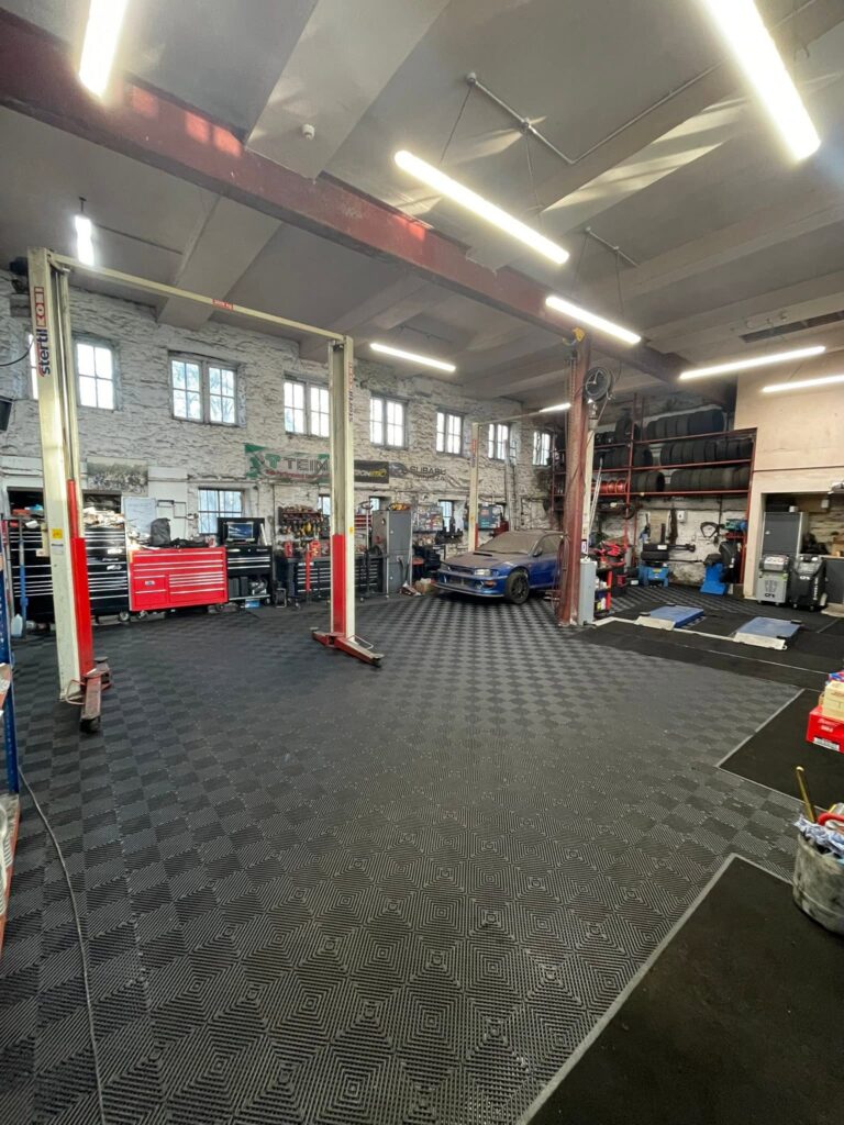 The ramps and workshop floor at Woodside Garage, New Mills